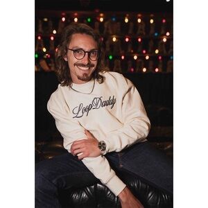 marc rebillet Loop Daddy Sweatshirt Mens Medium off white  Embroidered Crew Neck